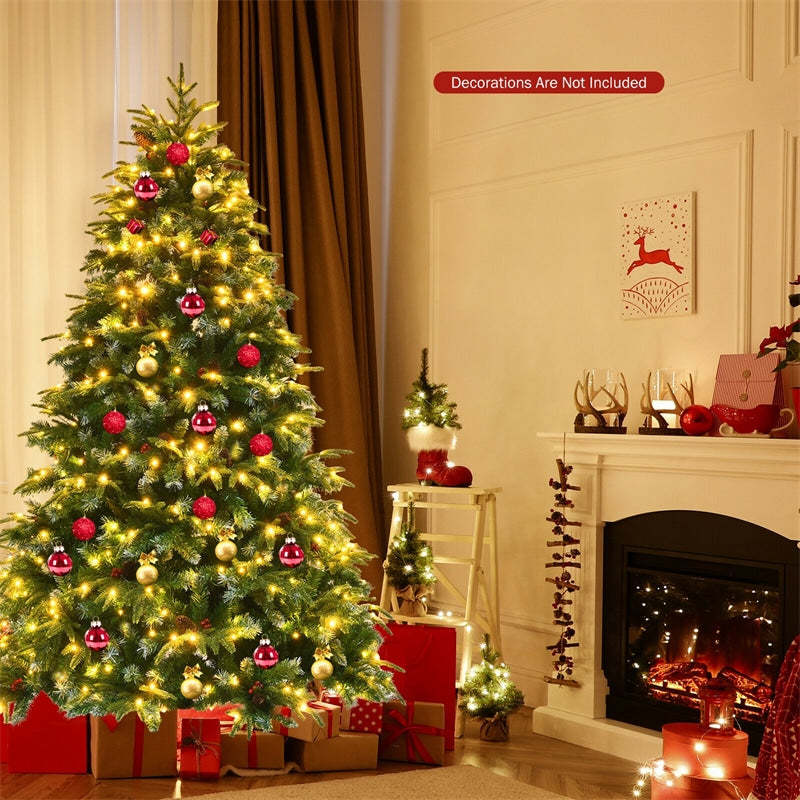 7FT Pre-Lit Artificial Christmas Tree with 450 Multicolor LED Lights, 11 Flash Modes, 1315 Branch Tips, 43 Pinecones & Red Berries for Holiday Decor