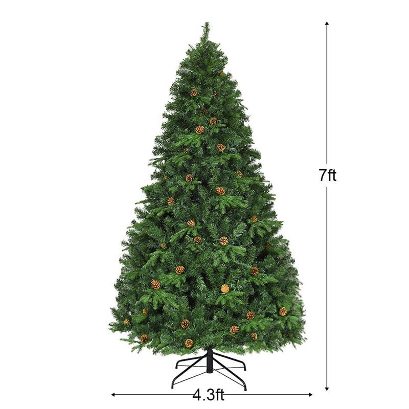 7/7.5/8 Feet Pre-Lit Artificial Christmas Tree Premium Spruce Hinged Tree with LED Lights & Pine Cones, Xmas Tree for Holiday Indoor Décor