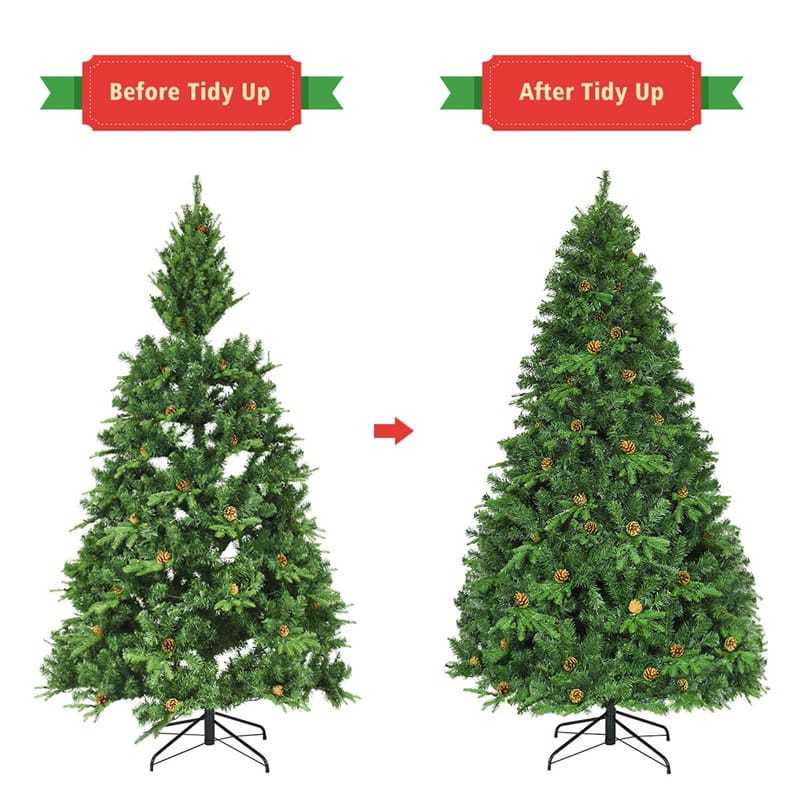 7/7.5/8 Feet Pre-Lit Artificial Christmas Tree Premium Spruce Hinged Tree with LED Lights & Pine Cones, Xmas Tree for Holiday Indoor Décor