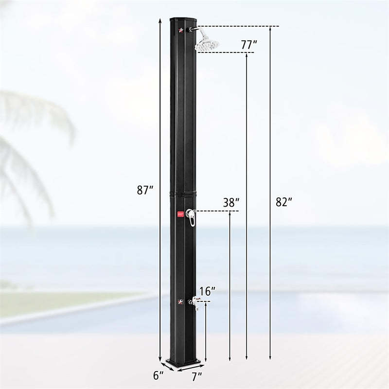 9.3 Gallon Outdoor Solar Heated Shower with 360° Swivel Head & Foot Shower, 7.2FT Freestanding Solar Shower for Garden, Backyard, Poolside & Spa