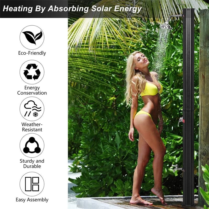 9.3 Gallon Outdoor Solar Heated Shower with 360° Swivel Head & Foot Shower, 7.2FT Freestanding Solar Shower for Garden, Backyard, Poolside & Spa