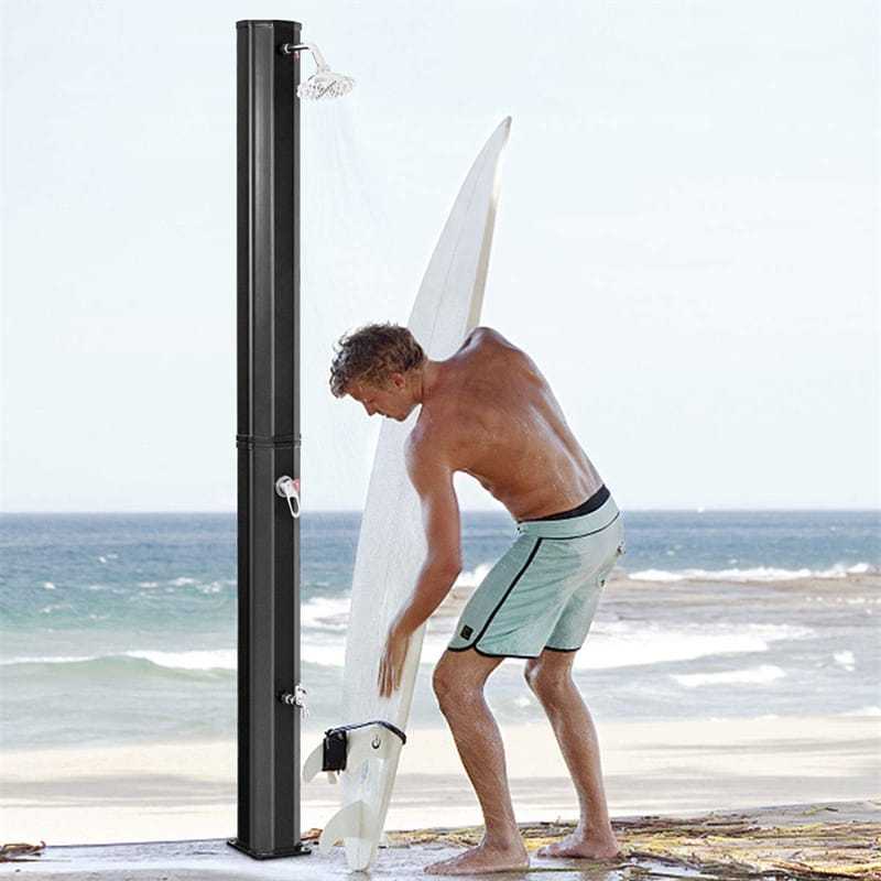 9.3 Gallon Outdoor Solar Heated Shower with 360° Swivel Head & Foot Shower, 7.2FT Freestanding Solar Shower for Garden, Backyard, Poolside & Spa