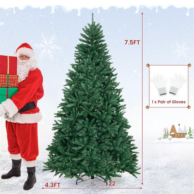 7.5FT Unlit Artificial Christmas Tree Hinged Douglas Full Xmas Tree with 2254 Branch Tips & Foldable Metal Stand for Holiday Decor