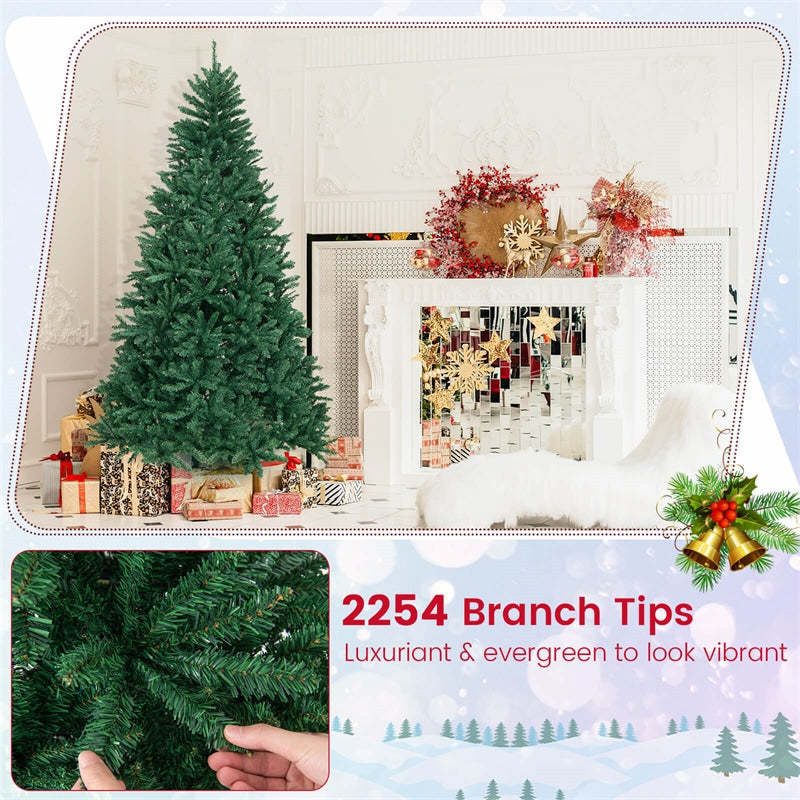 7.5FT Unlit Artificial Christmas Tree Hinged Douglas Full Xmas Tree with 2254 Branch Tips & Foldable Metal Stand for Holiday Decor