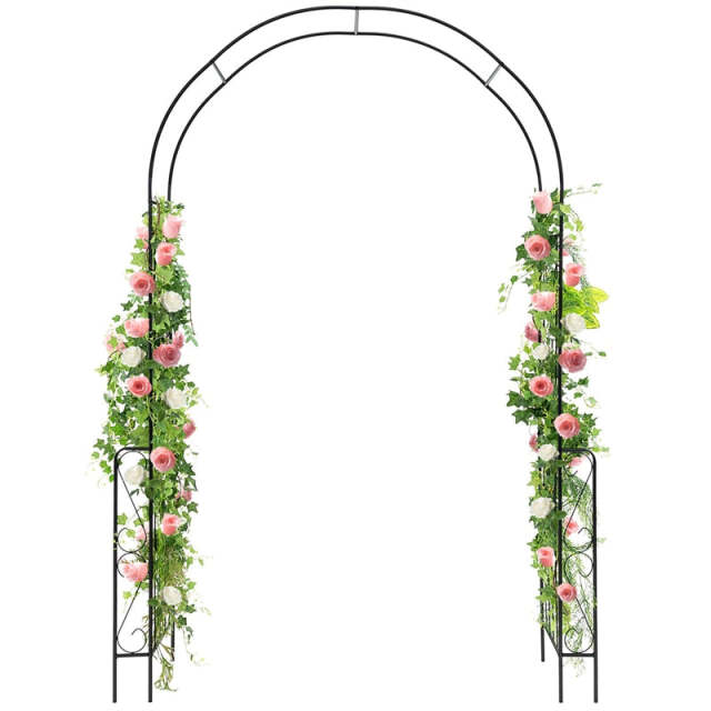 7.9FT Metal Garden Arch Trellis, Wedding Backdrop Stand with Fence for Climbing Plants, Garden Arch Pergola Arbor for Outdoor Lawn Decor