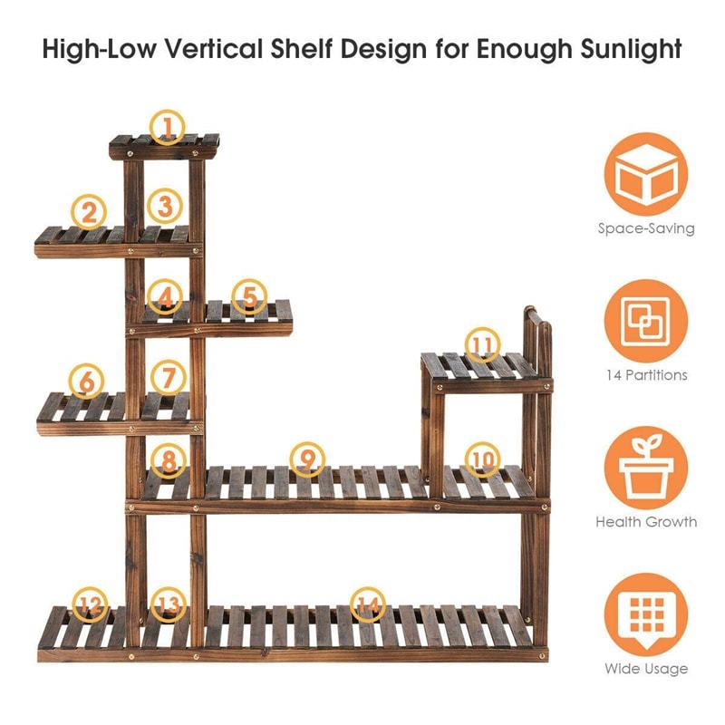 7-Tier Wood Plant Stand Flower Pot Display Rack Multifunctional Storage Shelf for Indoor Outdoor Patio Garden Yard