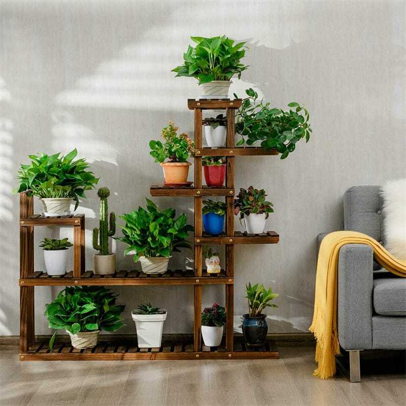 7-Tier Wood Plant Stand Flower Pot Display Rack Multifunctional Storage Shelf for Indoor Outdoor Patio Garden Yard