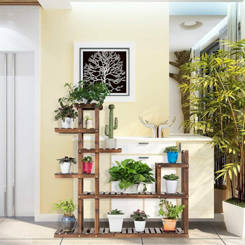 7-Tier Wood Plant Stand Flower Pot Display Rack Multifunctional Storage Shelf for Indoor Outdoor Patio Garden Yard