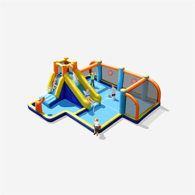 Inflatable Water Slide, 7-in-1 Water Soccer Giant Waterslide Park with Splash Pool & Climbing Wall, Bounce House for Kids, Backyard Party Gifts