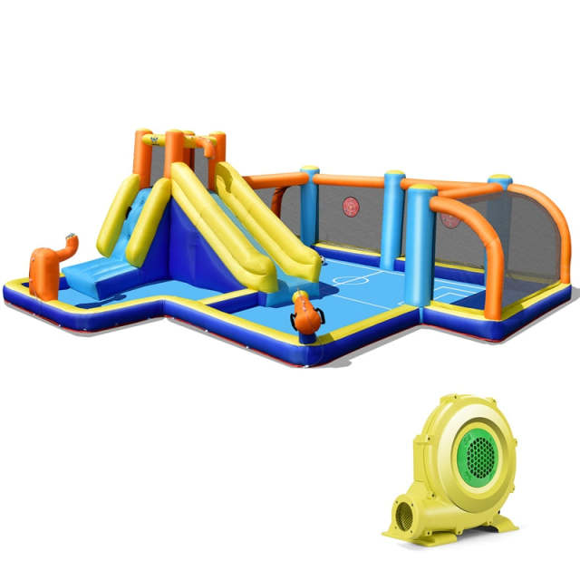 Inflatable Water Slide, 15x16.5FT Mega Water Soccer Water Park with Slide, 735W Blower, Splash Pool & Climbing Wall for Big Kids Backyard Party Gifts