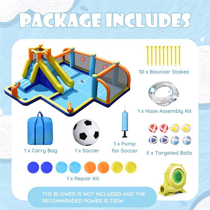 Inflatable Water Slide, 7-in-1 Water Soccer Giant Waterslide Park with Splash Pool & Climbing Wall, Bounce House for Kids, Backyard Party Gifts