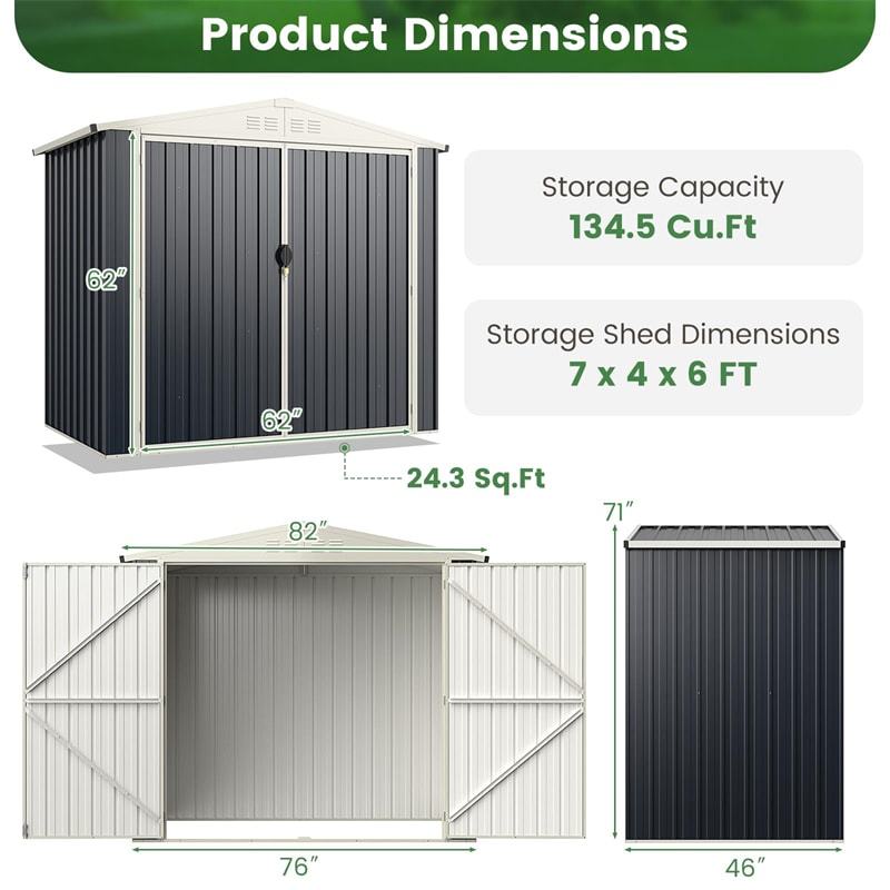 6.8x3.8FT Outdoor Metal Storage Shed Snap-on Assembly, All-Weather Galvanized Steel Utility Tool House with Lockable Door for Garden, Backyard, Lawn