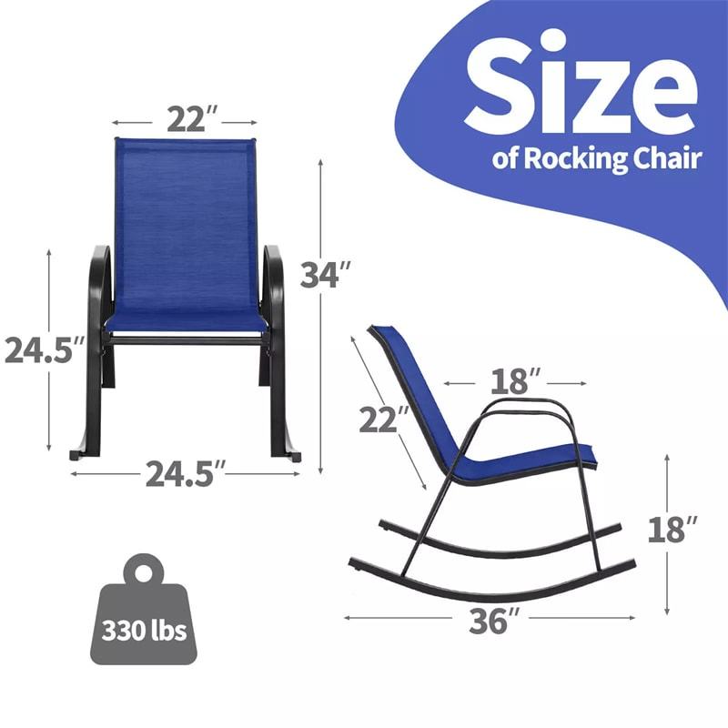 Set of 4 Outdoor Rocking Chairs, Ergonomic Heavy-Duty Metal Frame Patio Rockers with Breathable Fabric Seat & Back for Backyard, Garden, Porch