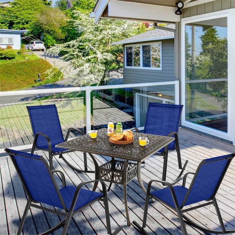 Set of 4 Outdoor Rocking Chairs, Ergonomic Heavy-Duty Metal Frame Patio Rockers with Breathable Fabric Seat & Back for Backyard, Garden, Porch