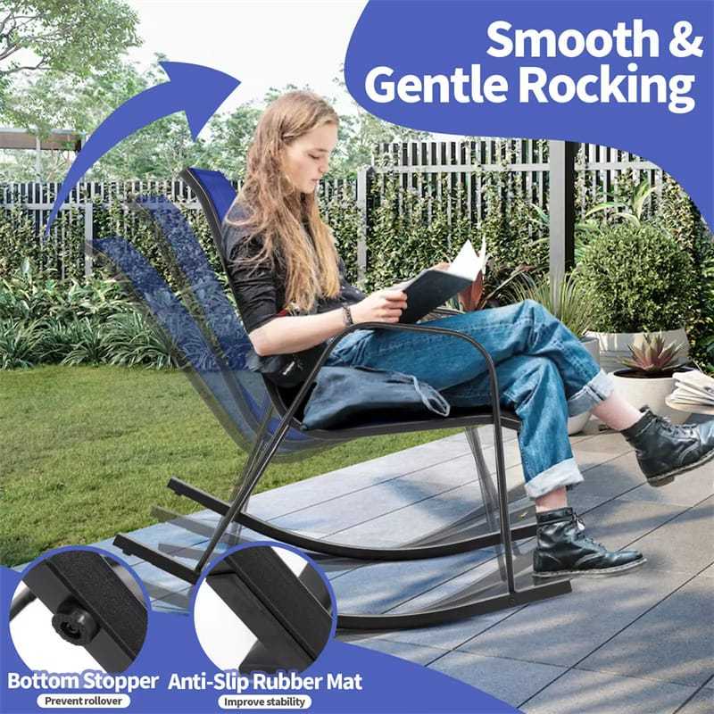 Set of 4 Outdoor Rocking Chairs, Ergonomic Heavy-Duty Metal Frame Patio Rockers with Breathable Fabric Seat & Back for Backyard, Garden, Porch
