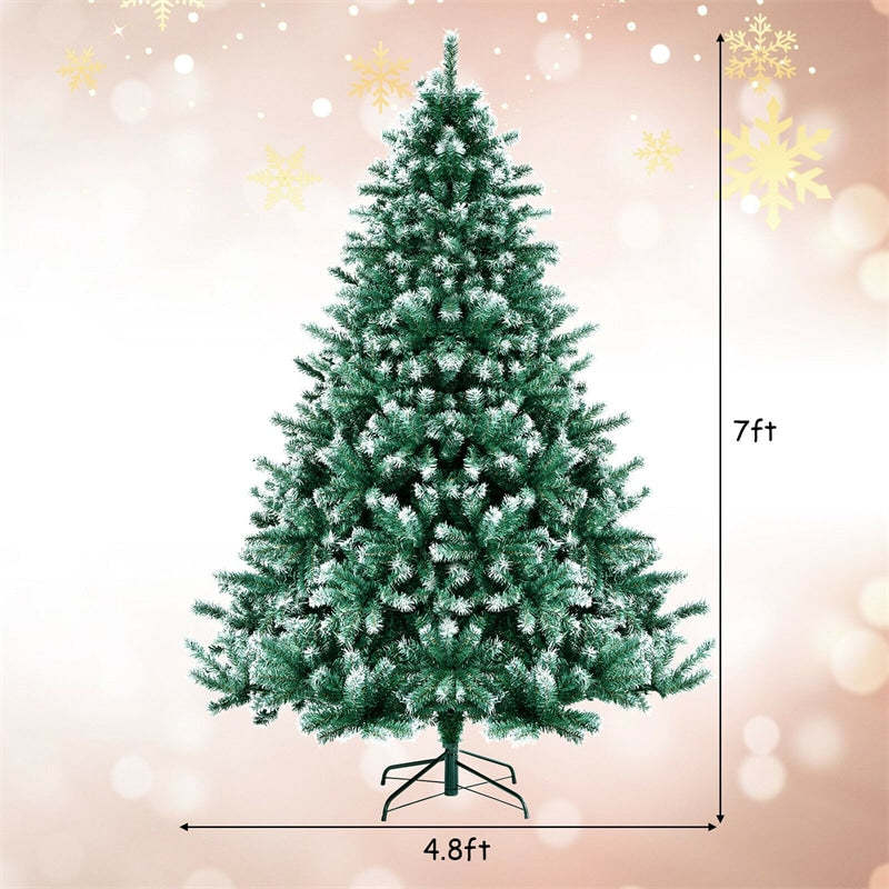 7ft 1615 Branch Tips Unlit Snowy Hinged Artificial Christmas Tree with  Metal Stand