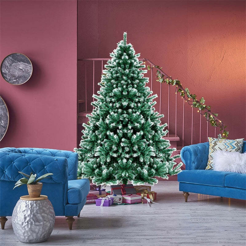 7ft 1615 Branch Tips Unlit Snowy Hinged Artificial Christmas Tree with  Metal Stand