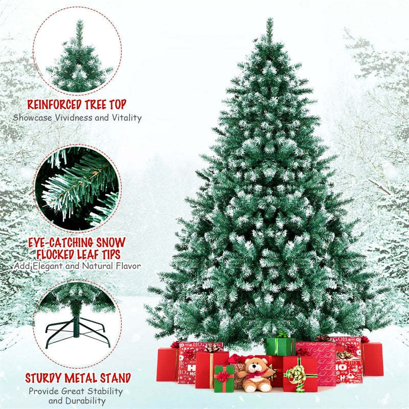 7ft 1615 Branch Tips Unlit Snowy Hinged Artificial Christmas Tree with  Metal Stand