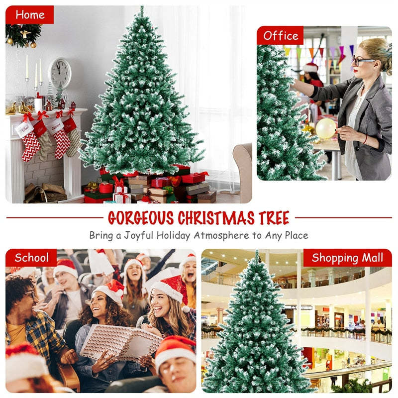 7ft 1615 Branch Tips Unlit Snowy Hinged Artificial Christmas Tree with  Metal Stand
