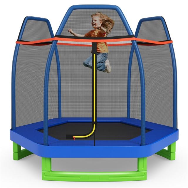 7ft Kids Trampoline Outdoor Indoor Recreational Bounce Jumper with Safety Enclosure Net Combo