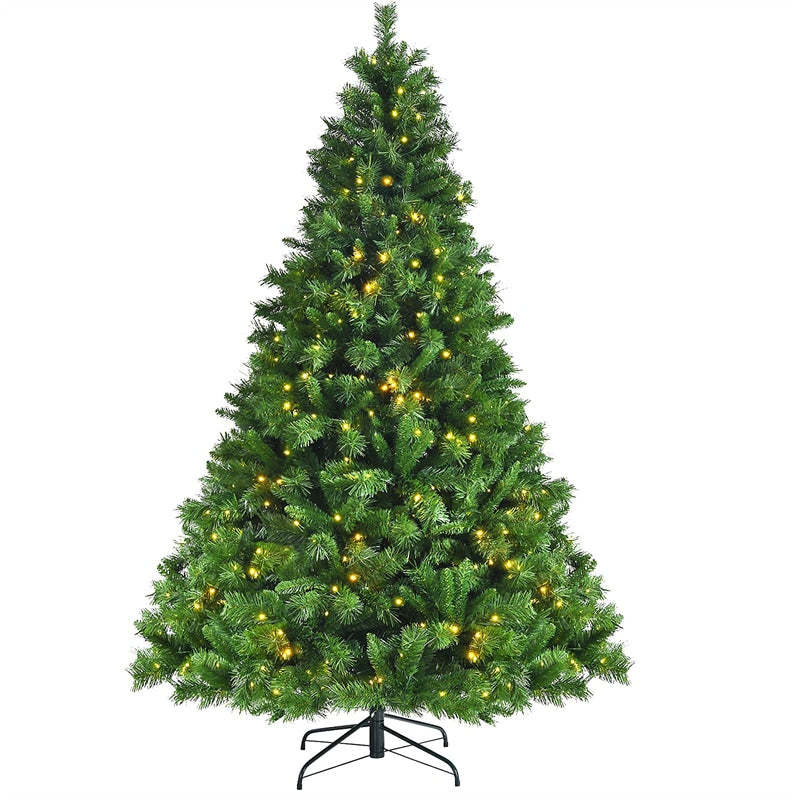 7ft Pre-Lit Hinged Artificial Christmas Tree with 1208 PVC Branch Tips 500 LED Lights