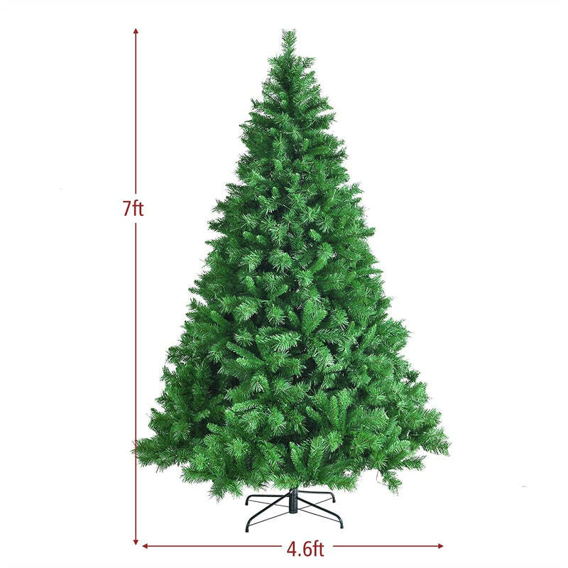 7ft Pre-Lit Hinged Artificial Christmas Tree with 1208 PVC Branch Tips 500 LED Lights