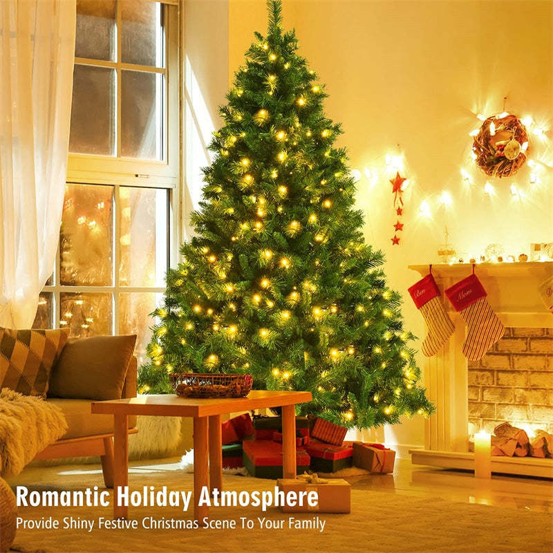 7ft Pre-Lit Hinged Artificial Christmas Tree with 1208 PVC Branch Tips 500 LED Lights