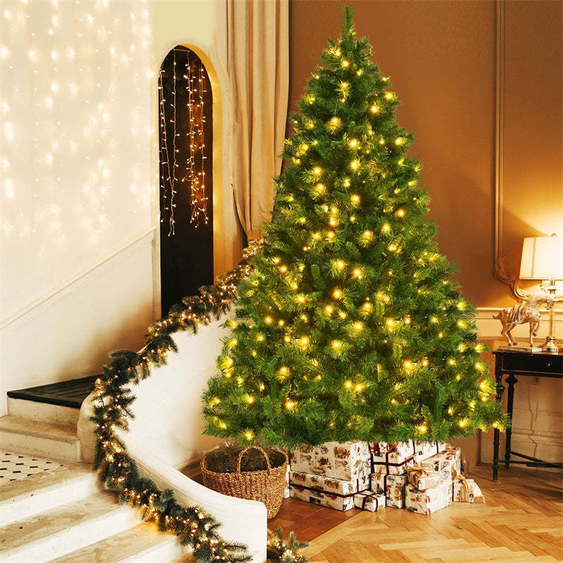 7ft Pre-Lit Hinged Artificial Christmas Tree with 1208 PVC Branch Tips 500 LED Lights