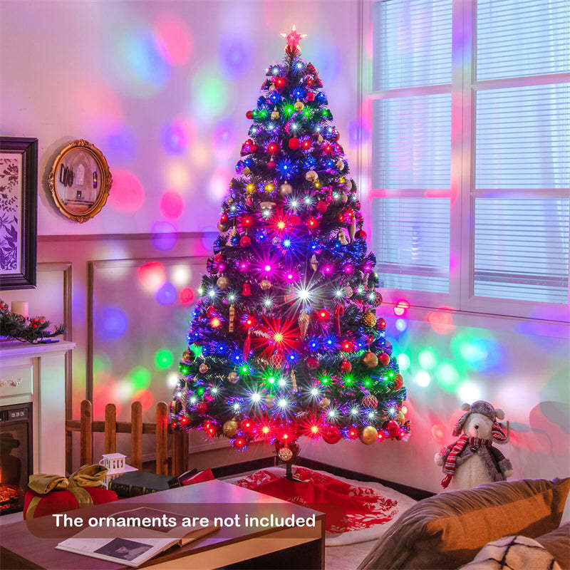 7FT Pre-Lit Fiber Optic Christmas Tree Full Artificial Xmas Tree with Colorful LED Lights, 8 Lighting Modes & Metal Stand