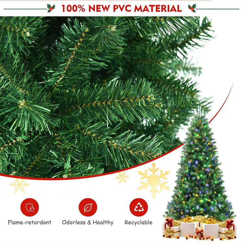 7FT Pre-Lit Hinged Christmas Tree, Remote Control Xmas Tree with 9 Lighting Modes, 500 Color-Changing LED Lights for Home & Commercial Holiday Decor