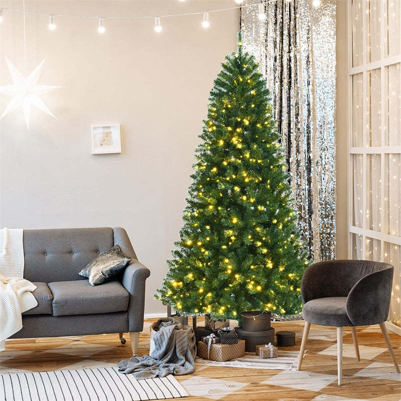 7FT Pre-Lit Hinged Christmas Tree, Remote Control Xmas Tree with 9 Lighting Modes, 500 Color-Changing LED Lights for Home & Commercial Holiday Decor