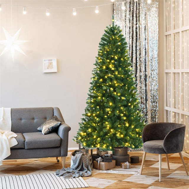 7FT Pre-Lit Hinged Christmas Tree, Remote Control Xmas Tree with 9 Lighting Modes, 500 Color-Changing LED Lights for Home & Commercial Holiday Decor