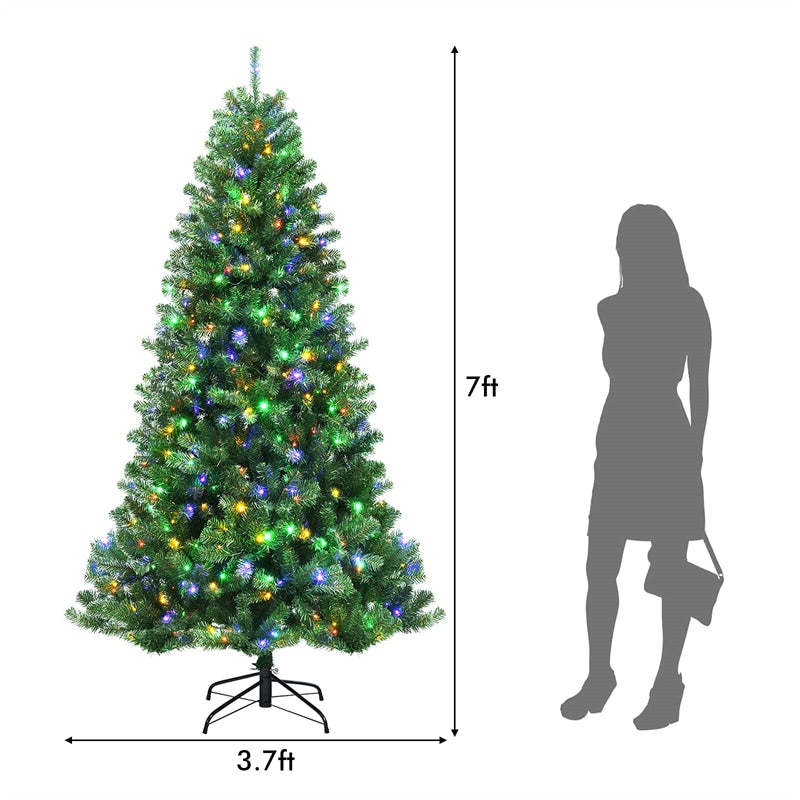 7FT Pre-Lit Hinged Christmas Tree, Remote Control Xmas Tree with 9 Lighting Modes, 500 Color-Changing LED Lights for Home & Commercial Holiday Decor