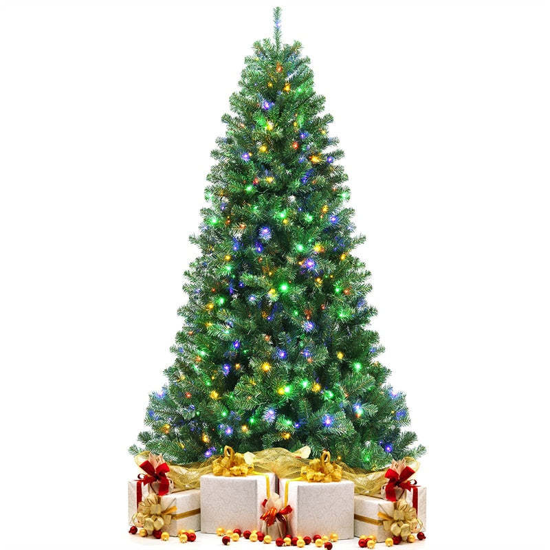 7FT Pre-Lit Hinged Christmas Tree, Remote Control Xmas Tree with 9 Lighting Modes, 500 Color-Changing LED Lights for Home & Commercial Holiday Decor