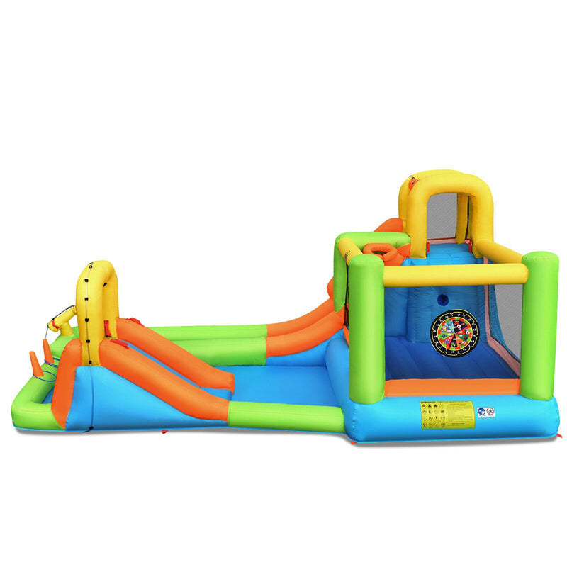 8 in 1 Inflatable Water Slide Mega Bounce House Waterslide Park with Long Slide & Large Splash Pool for Kids Outdoor Indoor Fun
