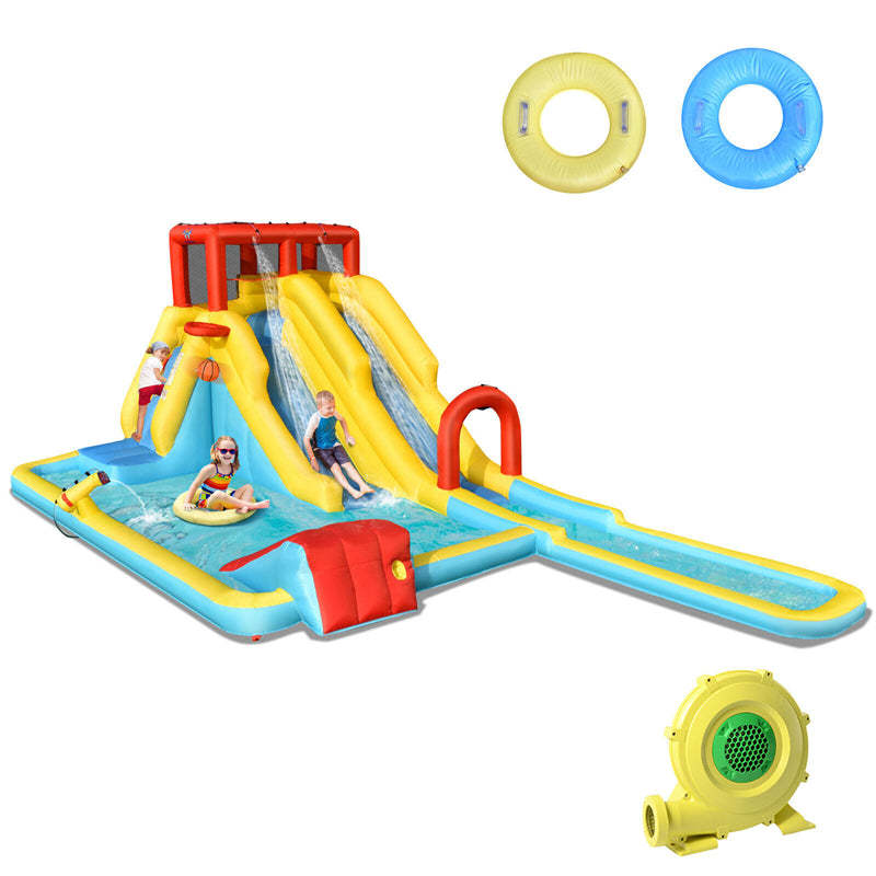 7-in-1 Inflatable Water Slide, 20.5x11FT Dual Racing Slide Water Park with 735W Blower & Splash Pool, Bounce House for Backyard Party, Kids & Adults