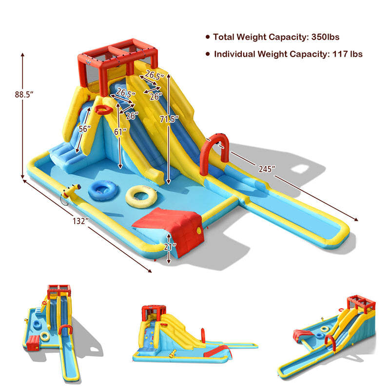 7-in-1 Inflatable Water Slide, 20.5x11FT Dual Racing Slide Water Park with 735W Blower & Splash Pool, Bounce House for Backyard Party, Kids & Adults