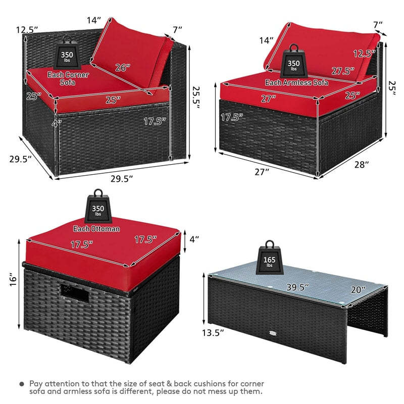 8PCS Wicker Outdoor Sectional Set, Patio Rattan Furniture Set with Storage Box, Coffee Table, Sofas, Ottomans, Cushions & Waterproof Cover