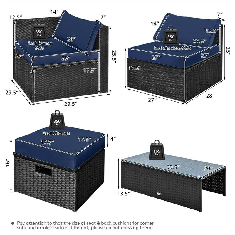 8PCS Wicker Outdoor Sectional Set, Patio Rattan Furniture Set with Storage Box, Coffee Table, Sofas, Ottomans, Cushions & Waterproof Cover