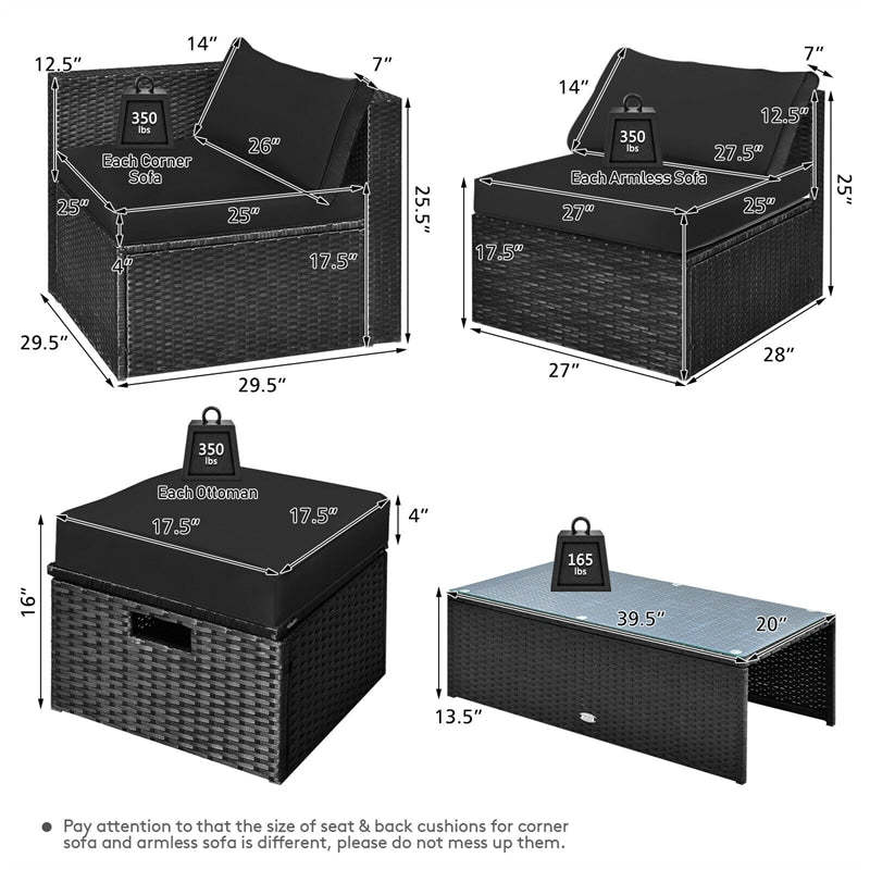 8PCS Wicker Outdoor Sectional Set, Patio Rattan Furniture Set with Storage Box, Coffee Table, Sofas, Ottomans, Cushions & Waterproof Cover