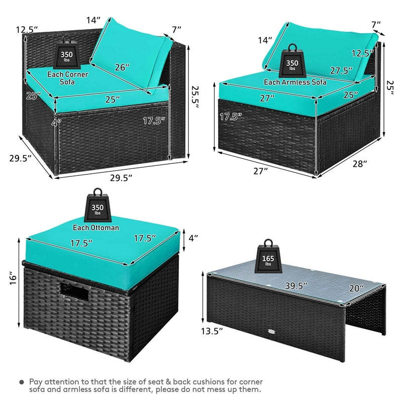 8PCS Wicker Outdoor Sectional Set, Patio Rattan Furniture Set with Storage Box, Coffee Table, Sofas, Ottomans, Cushions & Waterproof Cover