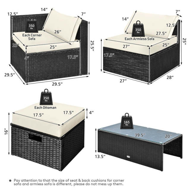 8PCS Wicker Outdoor Sectional Set, Patio Rattan Furniture Set with Storage Box, Coffee Table, Sofas, Ottomans, Cushions & Waterproof Cover