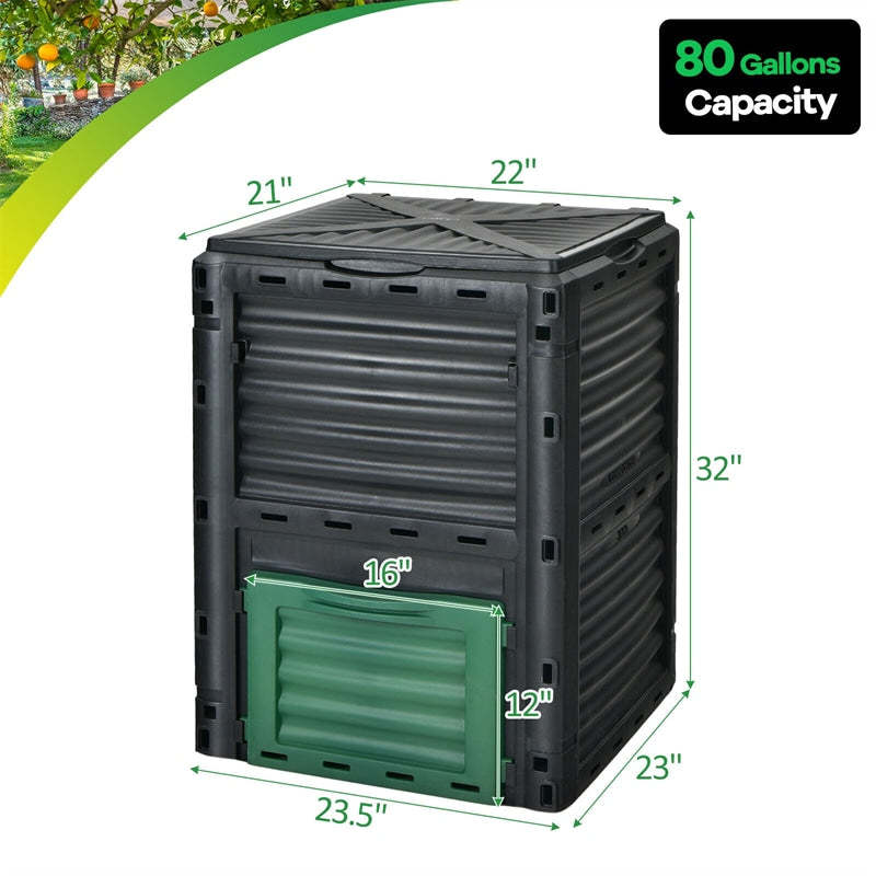 80 Gallon Outdoor Compost Bin, Garden Composter Barrel with Flip Lid & Bottom Exit Door, Composting Box for Kitchen Waste, Grass, Food, Trash