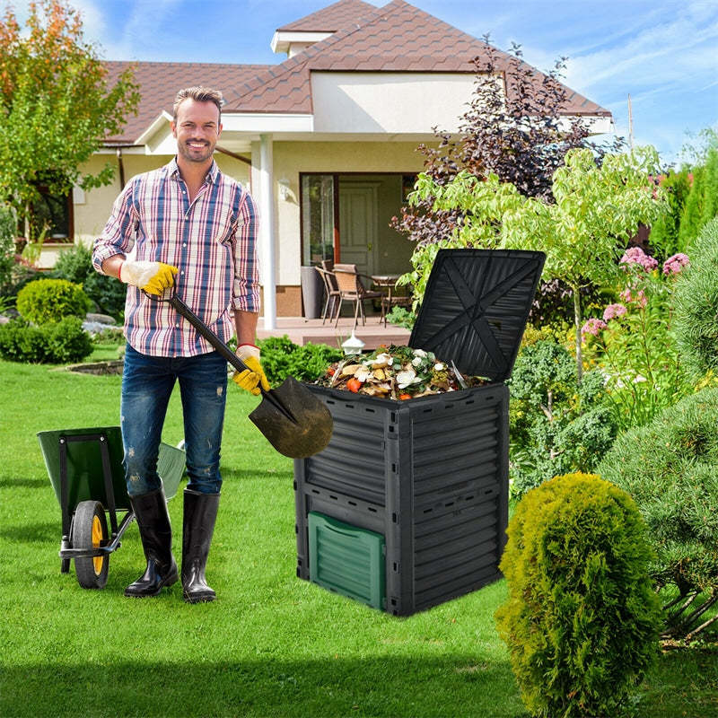 80 Gallon Outdoor Compost Bin, Garden Composter Barrel with Flip Lid & Bottom Exit Door, Composting Box for Kitchen Waste, Grass, Food, Trash