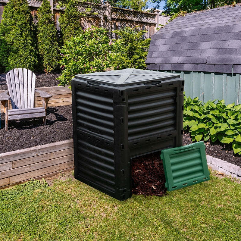 80 Gallon Outdoor Compost Bin, Garden Composter Barrel with Flip Lid & Bottom Exit Door, Composting Box for Kitchen Waste, Grass, Food, Trash