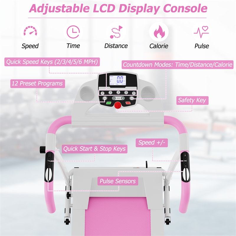 800W Folding Treadmill, Electric Motorized Running Machine with LED Display, 12 Preset Programs, Pulse Sensor & Built-in Wheels for Home Use