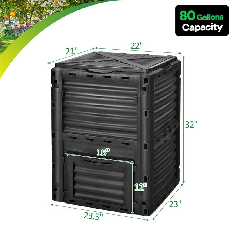 80 Gallon Outdoor Compost Bin, Garden Composter Barrel with Flip Lid & Bottom Exit Door, Composting Box for Kitchen Waste, Grass, Food, Trash
