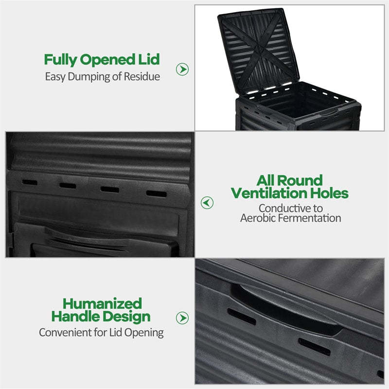 80 Gallon Outdoor Compost Bin, Garden Composter Barrel with Flip Lid & Bottom Exit Door, Composting Box for Kitchen Waste, Grass, Food, Trash