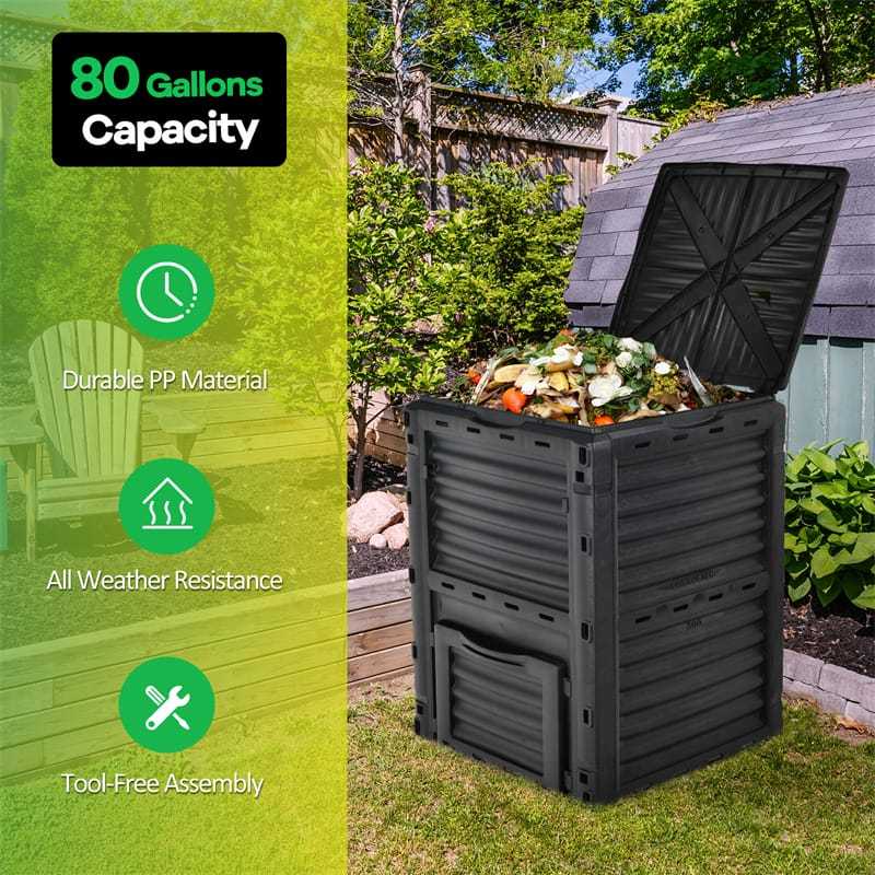 80 Gallon Outdoor Compost Bin, Garden Composter Barrel with Flip Lid & Bottom Exit Door, Composting Box for Kitchen Waste, Grass, Food, Trash