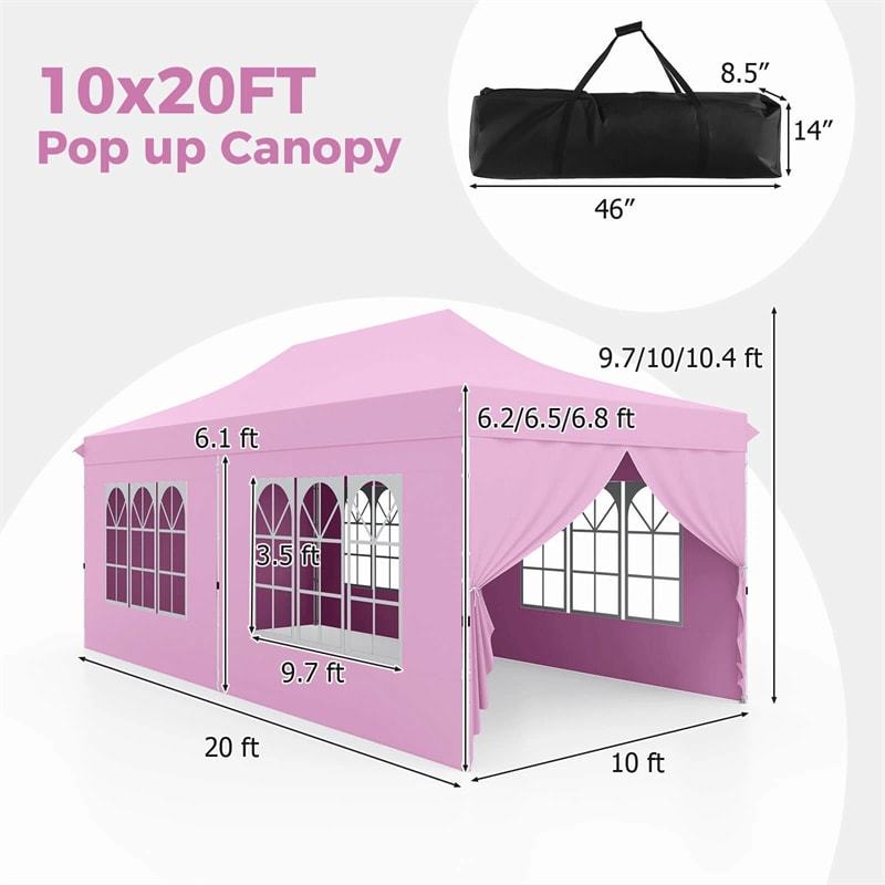 10x20FT Pop Up Canopy with 6 Removable Sidewalls/Windows, 8-Pack Sandbags & Carrying Bag, UPF50+ Sun Protection Tent for Outdoor Wedding Party